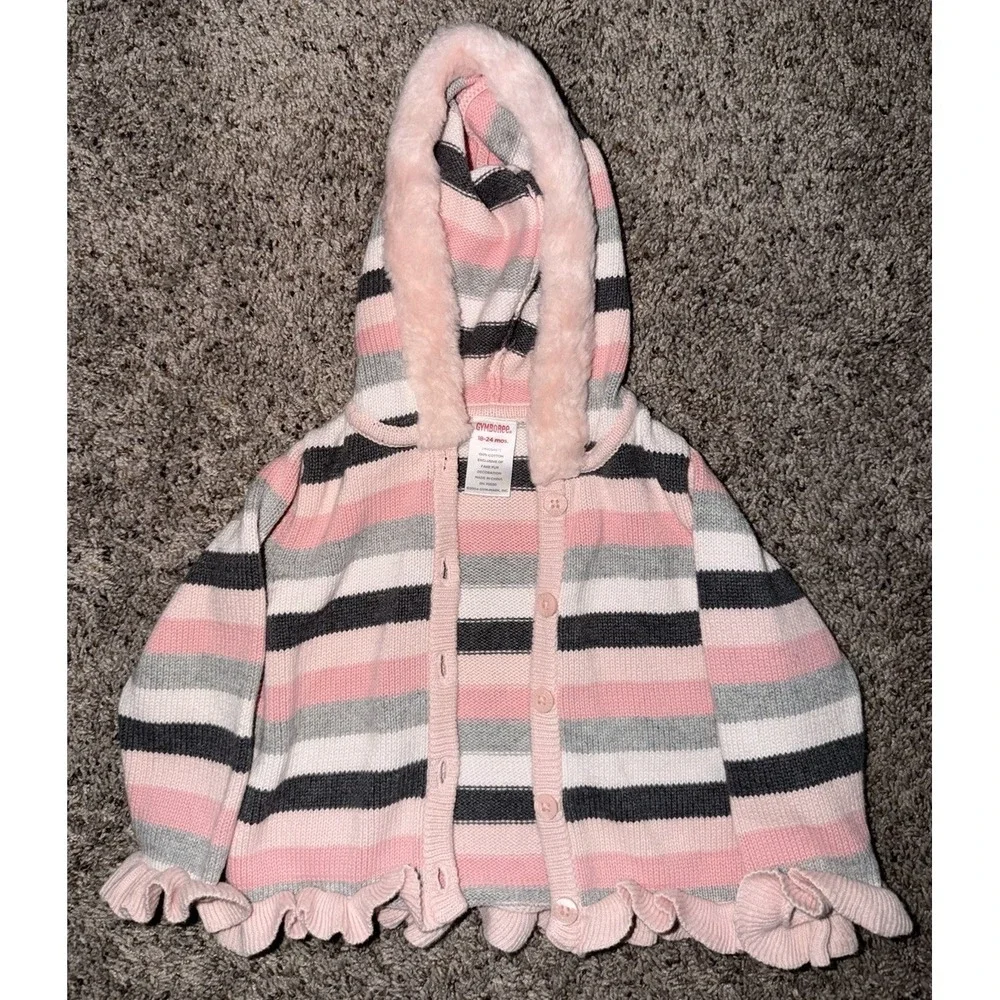 Gymboree Prima Ballerina Striped Cardigan Sweater Top w/Faux Fur Trim 18-24‎ Mon